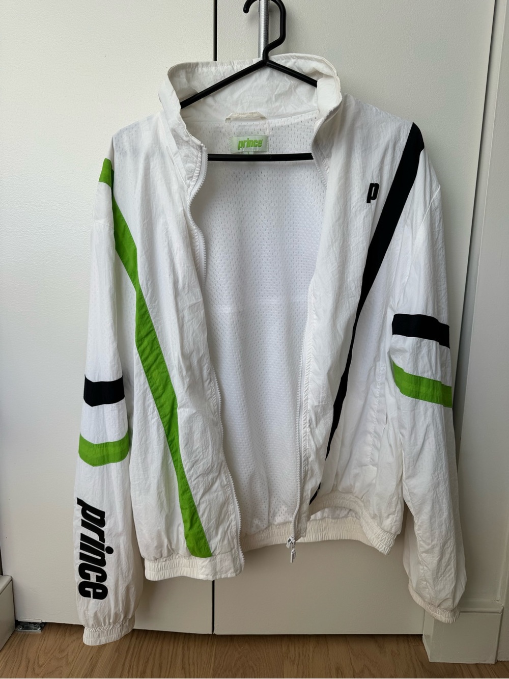 Prince White Windbreaker Set with Green & Black Stripes